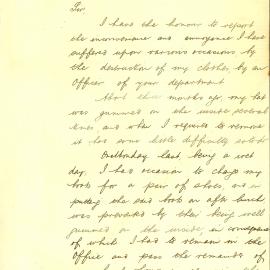 Memorandum - City Surveyor's office AAC Bastian reporting IH Dunne ruined clothing, 1894