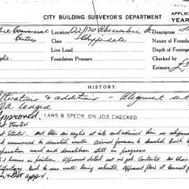 Building Inspectors Card: 122/130 Abercrombie St, Chippendale. Alterations & additions, DA, 