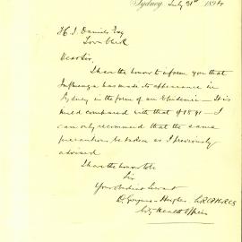 Memorandum - City Health Officer D Gwynne-Hughes advising of influenza epidemic in Sydney, 1894