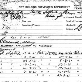 Building Inspectors Card: 180/186 Sutherland Ave, Paddington. Covered way, Development application 