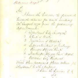 Memorandum: R. W. Richards, City Surveyor forwarding his return for the week ending 20th August 1894 from 