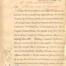 Letter - Complaint about poultry kept inside in premises on Market Street Sydney, 1899