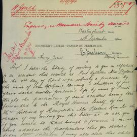 Letter - Particulars about incident where John McGuire saved another prisoner, 1894
