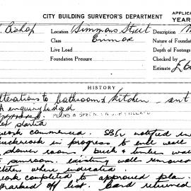 Building Inspectors Card: 1 Simmons Street, Enmore. Alterations to bathroom & kitchen, DA enquiry, 