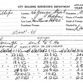 Building Inspectors Card: 106 George Street, Redfern. Courthouse Hotel. Lounge, approved 