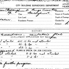 Building Inspectors Card: 81 kings Cross Rd, Darlinghurst. Additions - caretakers flat. Development 