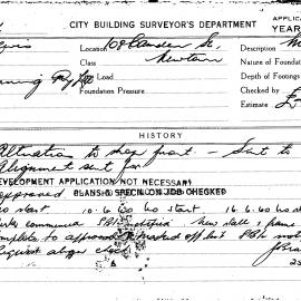 Building Inspectors Card: 108 Camden Street, Newtown. Alterations to shop front. 1 Card. 