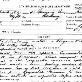 Building Inspectors Card: 42 Dunning Ave Rosebery. New Building-store. 1 Card. 