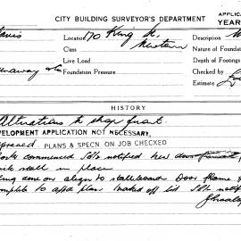 Building Inspectors Card: 170 King St Newtown. Alterations to shop front. 1 Card. 