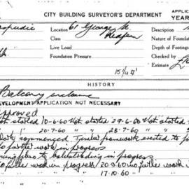 Building Inspectors Card: 61 George St, Redfern . Balcony enclosure. Development application not 