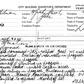 Building Inspectors Card: 19 Greek Street, Glebe. Alterations. 1 card.