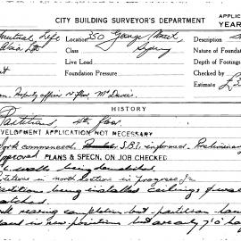 Building Inspectors Card: 350 George Street, Sydney. Partitions, 4th floor. 1 card.