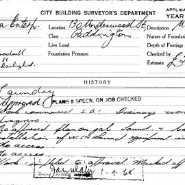 Building Inspectors Card: 130 Underwood Street Paddington. Laundry. 1 card.
