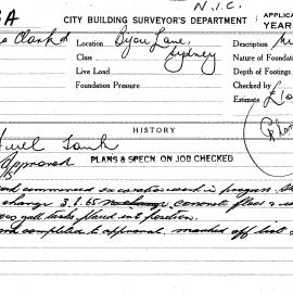Building Inspectors Card: Bijou Lane Sydney. Fuel Tank. 1 card.