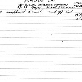Building Inspectors Card: 47/49 Prospect Street Erskineville. Disapproved. 1 card.