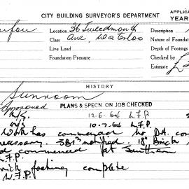 Building Inspectors Card: 36 Treedmouth Avenue, Waterloo. Sunroom. 1 card.