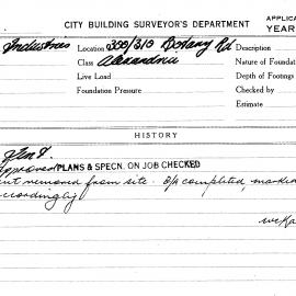 Building Inspectors Card: 300/310 Botany Road, Alexandria. Tent. 1 card.
