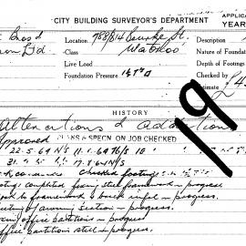 Building Inspectors Card: 788/814 Bourke Street, Waterloo. Alterations and additions. 1 card.