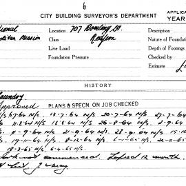 Building Inspectors Card: 707 Dowling Street Redfern. Laundry. 1 card.