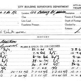 Building Inspectors Card: 512 Botany Road Waterloo. Additions. 1 card.