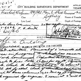 Building Inspectors Card: 189-193 Kent Street Sydney. Office building. 12 cards.