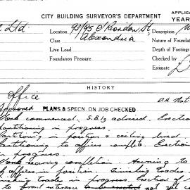 Building Inspectors Card: 93/95 O'Riordan St, Alexandria. Office, approved 24/07/1964. 1 Card.