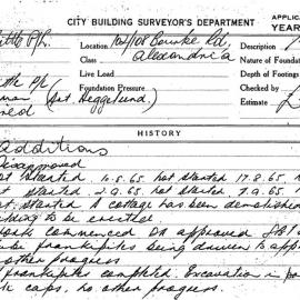 Building Inspectors Card: 102/108 Bourke Road, Alexandria. Additions. 3 Cards.