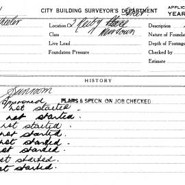Building Inspectors Card: 2 Reiby Street, Newtown. Sunroom, approved 25/11/1966, not started, 