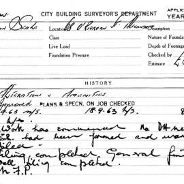 Building Inspectors Card: 68 O'Riordan Street, Alexandria. Alterations and Amenities. 1 Card.