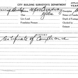 Building Inspectors Card: 243/245 Broadway, Glebe. Certificate of compliance, 18/04/1968. 1 Card.