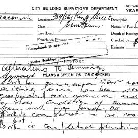 Building Inspectors Card: 359/361 King St, Newtown. Alterations to awnings, approved 30/04/1968. 1 