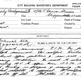 Building Inspectors Card: 37/49 O'Connor Street, Chippendale. Interanl alterations. 1 card.
