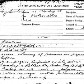 Building Inspectors Card: 45 Dowling Street, Woolloomooloo. Alterations. 2 cards.