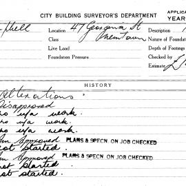 Building Inspectors Card: 47 Georgina St, Newtown. Alterations, disapproved 17/08/1964. 1 Card.