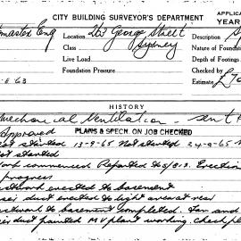 Building Inspectors Card: 23 George Street, Sydney. Mechanical Ventilation. 1 Card.