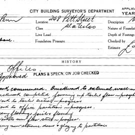 Building Inspectors Card: 248 Pitt Street, Waterloo. Offices, approved. 1 Card.