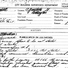 Building Inspectors Card: 17 Goodhope Street, Paddington. Alterations. 2 Cards.