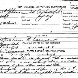 Building Inspectors Card: 201 Castlereagh Street, Sydney. Alterations to basement. 1 card.