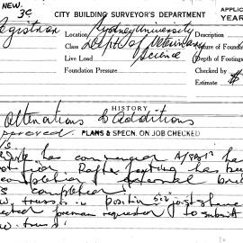 Building Inspectors Card: Sydney University. Department of Veterinary Science. Alterations & 