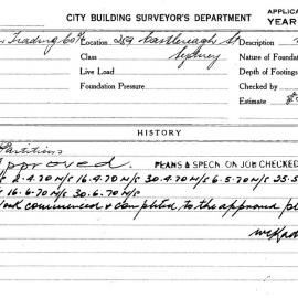 Building Inspectors Card: 259 Castlereagh St Sydney. Partitions. 1 card.