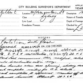 Building Inspectors Card: 22/36 Mountain St Sydney. Partition 2nd floor. 1 card