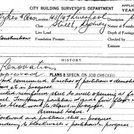 Building Inspectors Card - 143/147 Liverpool Street, Sydney, renovations, 1968