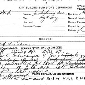 Building Inspectors Card: Tewksbury Ave, Sydney. Additions, approved 26/11/1964. 1 Card. 
