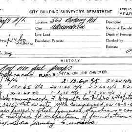 Building Inspectors Card: 562 Botany Rd, Alexandria. Roof over fuel pumps, approved 16/11/1964. 1 