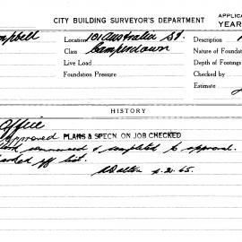 Building Inspectors Card: 101 Australia Street Camperdown. Office. 1 card.