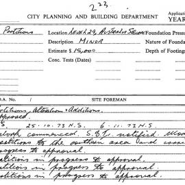 Building Inspectors Card: Level 29, Australia Square. Partitions, Alterations and Additions. 1 Card.