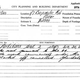 Building Inspectors Card: 1/7 Bayswater Rd. Partitions level 3 shops 310, 311 & 312, not commenced. 