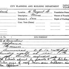 Building Inspectors Card: 36 Prospect Street. Alterations & renovations. 1 card.