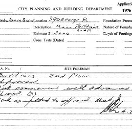 Building Inspectors Card: 390 George St. Partitions 2nd floor, approved 14/12/1976. 1 Card.