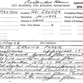 Building Inspectors Card: 261 George St. Alts ground floor, approved 17/03/1977. 1 Card.